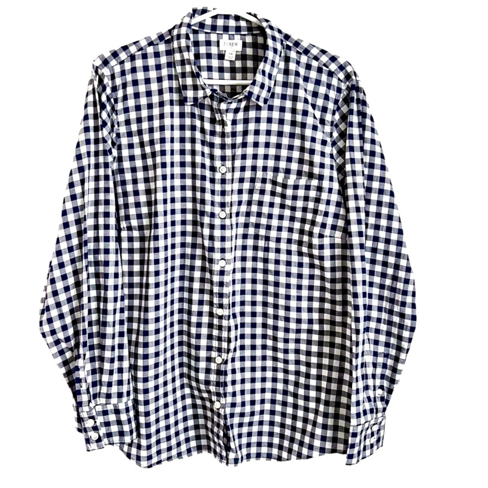 J Crew Navy Gingham Blue Button Down